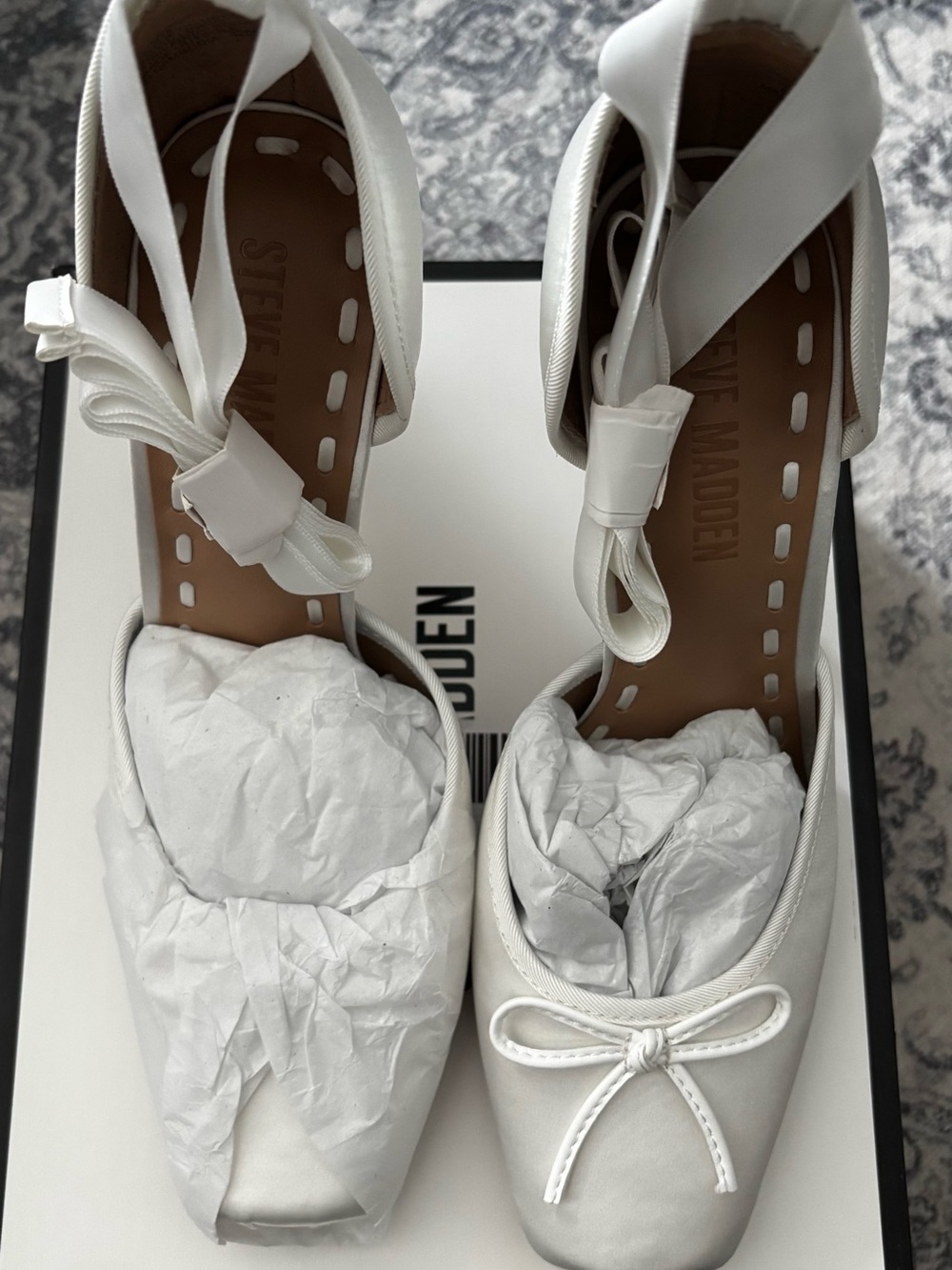 Steve Madden White Ankle-Tie Square-Toe Ballet Heels